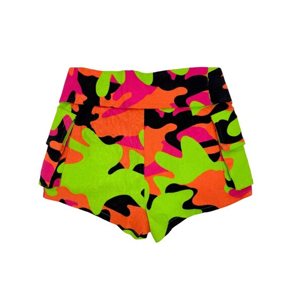 Hot & Delicious Neon Camo Print High-Waisted Festival Shorts w/Belted Design S - Picture 3 of 10